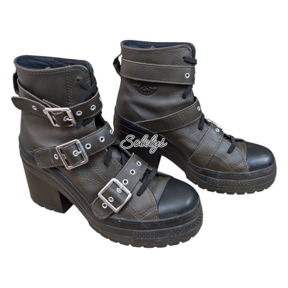 Converse Chuck 70 De Luxe Heel Leather Triple Buckle Strap Platform Sneaker 9.5